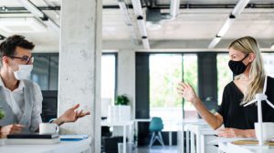 conveyancers being socially distant from each other.