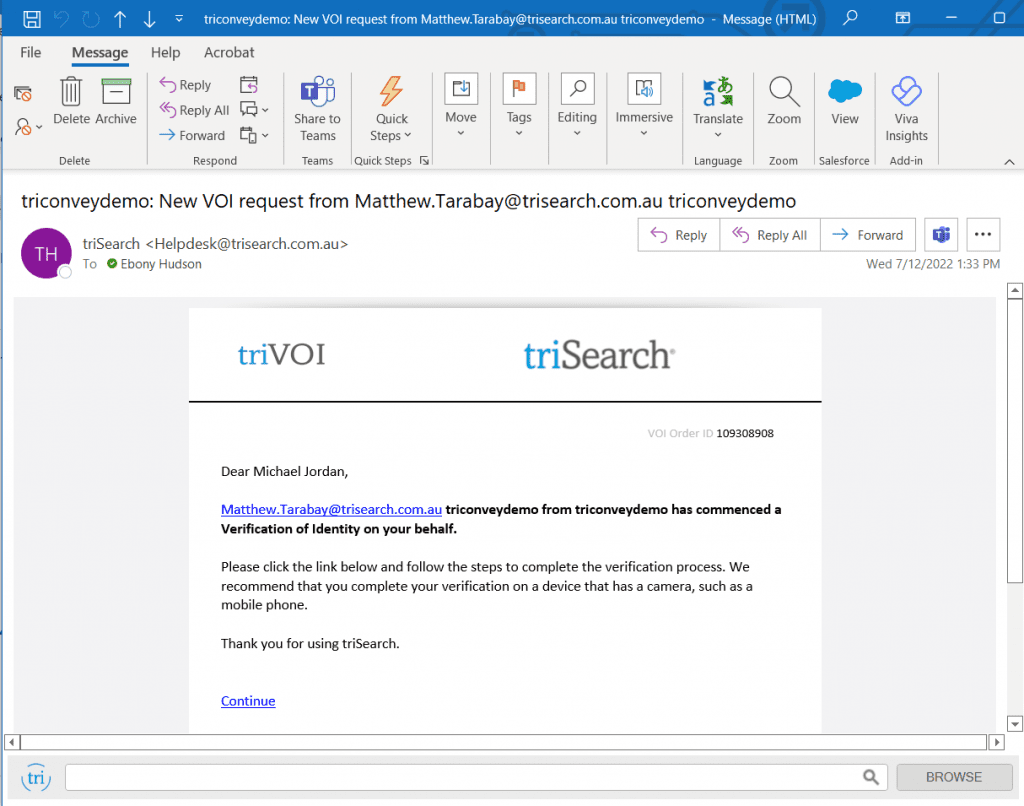 Send email to client for digital VOI
