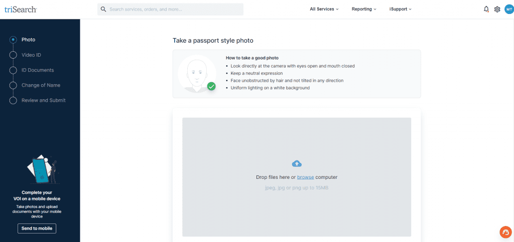 Client upload section for VOI
